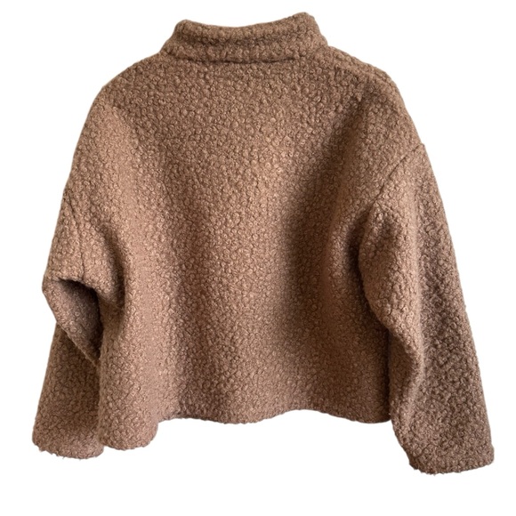 ZARA Curly Fleece Sherpa Oversized Sweater Brown Tan Medium 1/2 zip Pullover - Picture 4 of 10
